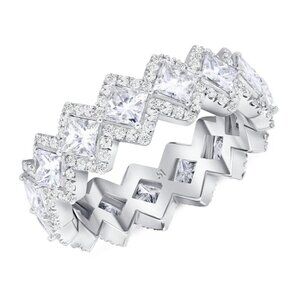 💎925 Silver Plated Princess Cut CZ Unique Wedding Ring, MLNN1096